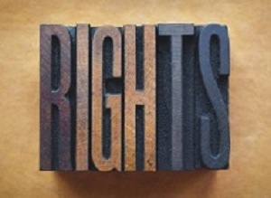 The word RIGHTS written in vintage letterpress type.