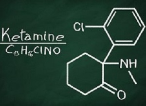 Structural model of Ketamine on the blackboard.