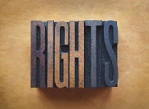 The word RIGHTS written in vintage letterpress type.