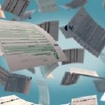 several italian tax forms flying (3d render)