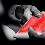 Businessman giving bribe money in the envelope to partner