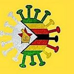 The national flag of Zimbabwe with corona virus or bacteria – Isolated on white