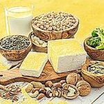 Selection vegan protein sources on wood background