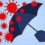Hand holding an umbrella against the 2019 novel coronavirus pneumonia, global plague virus