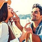 Beautiful young couple having fun on the beach. Lifestyle, love, dating, vacation concept