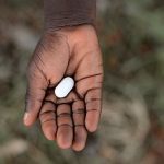 Medicine Health Curing Symbol Life African Black Girl Holding Pill