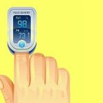 Pulse Oximeter, finger medical device icon. Corona virus Covid protect equipment. Medical health icon for blood saturation. Coronavirus prevent element. Vector illustration isolated white background
