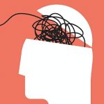 ADHD Attention disorder vector illustration of humans head silhouette with messy lines of thinks. Mental disorder icon. Vector illustration.
