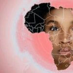 Face of African woman inside the map of Africa