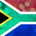 South Africa flag illustration with Coronavirus COVID-19 Virus