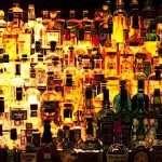 Various Liquor bottles backlit.
