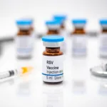 Respiratory syncytial virus RSV vaccine vial with syringe and stethoscope