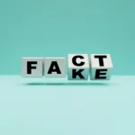 Flipping white cubes for change wording from "fake" to "fact" on blue background , 3d rendering.