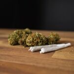 Male hands rolling marijuana joint
